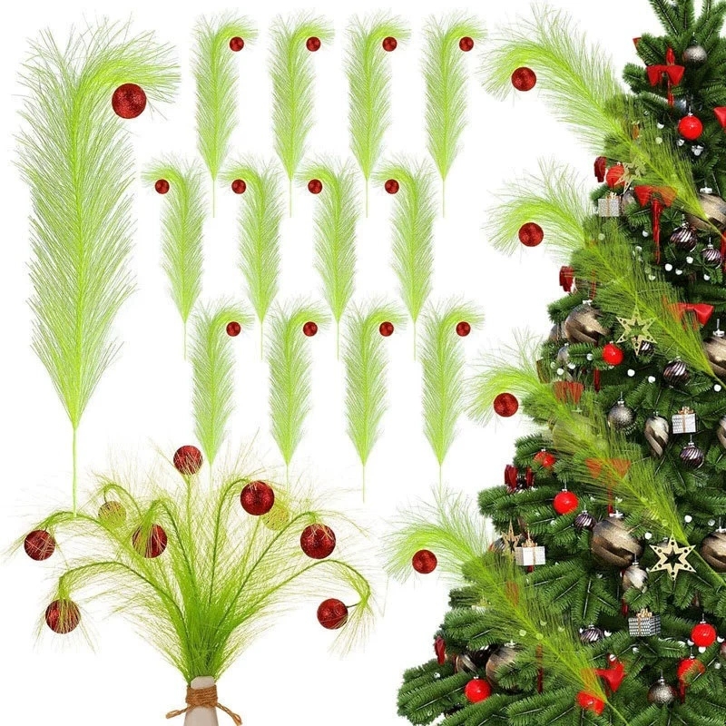 Pampas Grass Decor - Noel Temalı Yeşil Dal Elf Dekorasyonu,