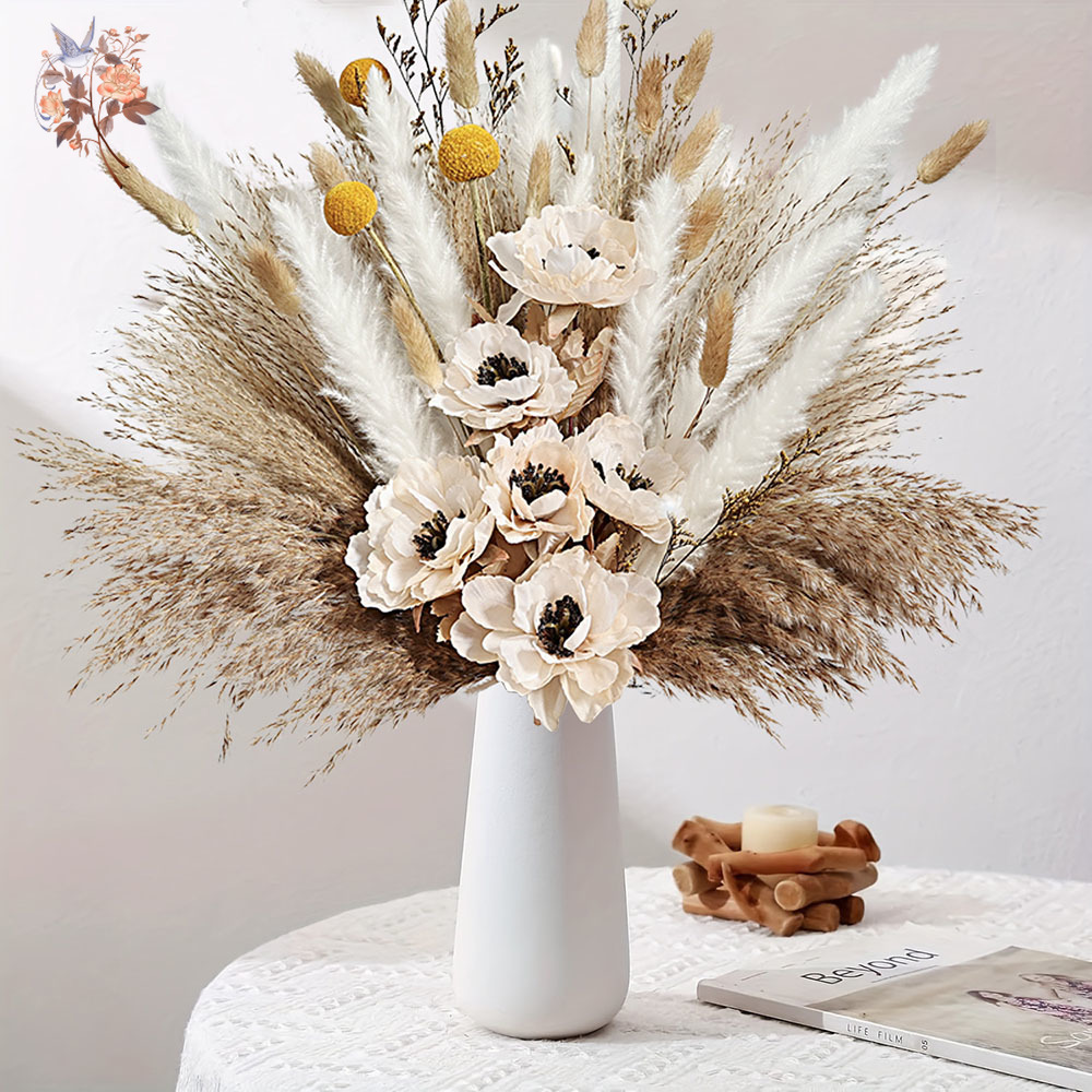 Pampas Grass Decor - 55 Adet Yapay Çiçek Buketi Kabarık