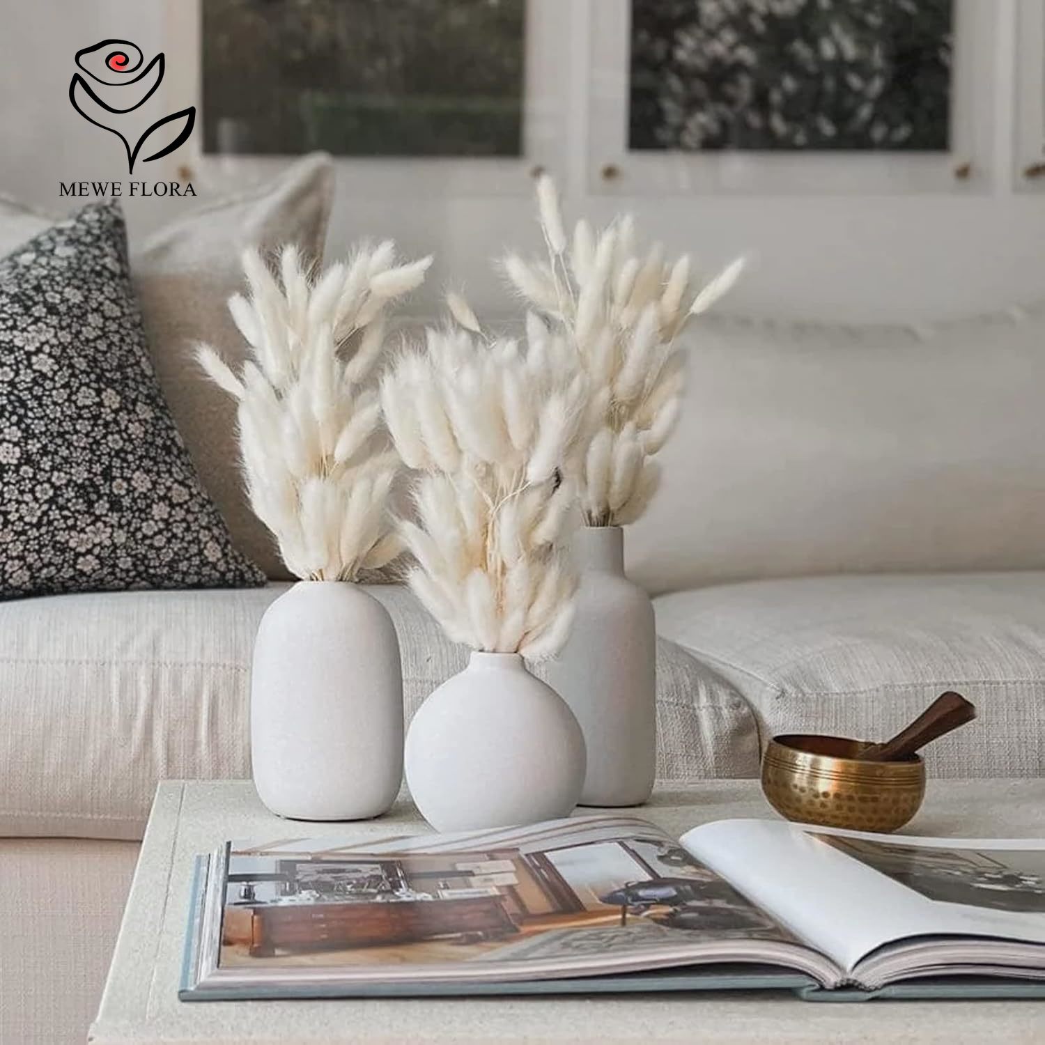 Pampas Grass Decor - 150 adet beyaz doğal kabarık tavşan